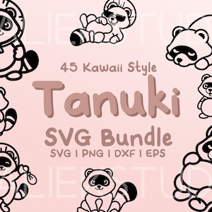 45 Tanuki SVG Bundle - Cute Kawaii or Chibi Tanuki images in SVG, png, dxf, or eps files to use as clip art