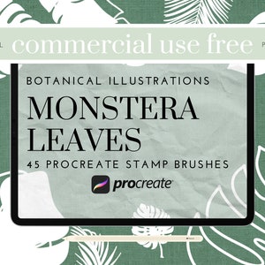 45 Procreate Monstera Leaf Stamps, Botanical Procreate Tropical Leaf Stamps, Doodle Procreate Brushes with Commercial Use