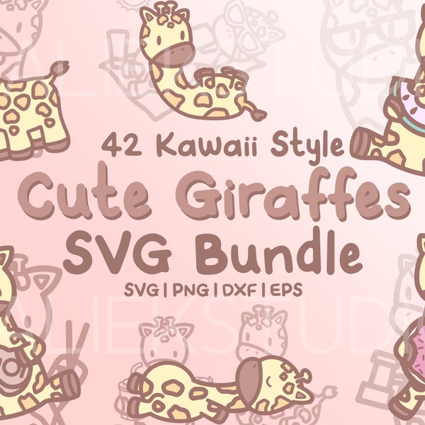 42 Cute Giraffe Svg Bundle - Cute Kawaii or Chibi Giraffe images in SVG, png, dxf, or eps files to use as clip art