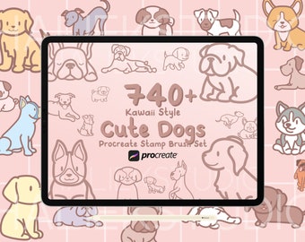 740+ Kawaii Hund Procreate Stempel Pinsel (Digitaler Download)