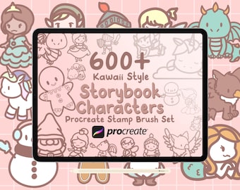 Conjunto de pinceles de sellos de personajes de libros de cuentos de Procreate de más de 600