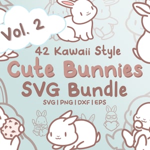 42 Süße Häschen Vol. 2x Bundle - Süße Kawaii- oder Chibi-Bunny-Bilder in SVG-, PNG-, DXF- oder EPS-Dateien zur Verwendung als Clip-Art
