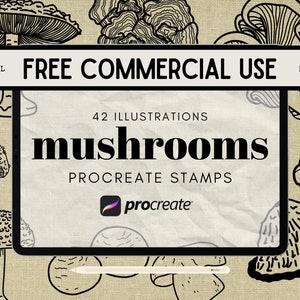 Set di pennelli Mushroom Stamps Procreate: 42 illustrazioni realistiche (uso commerciale)