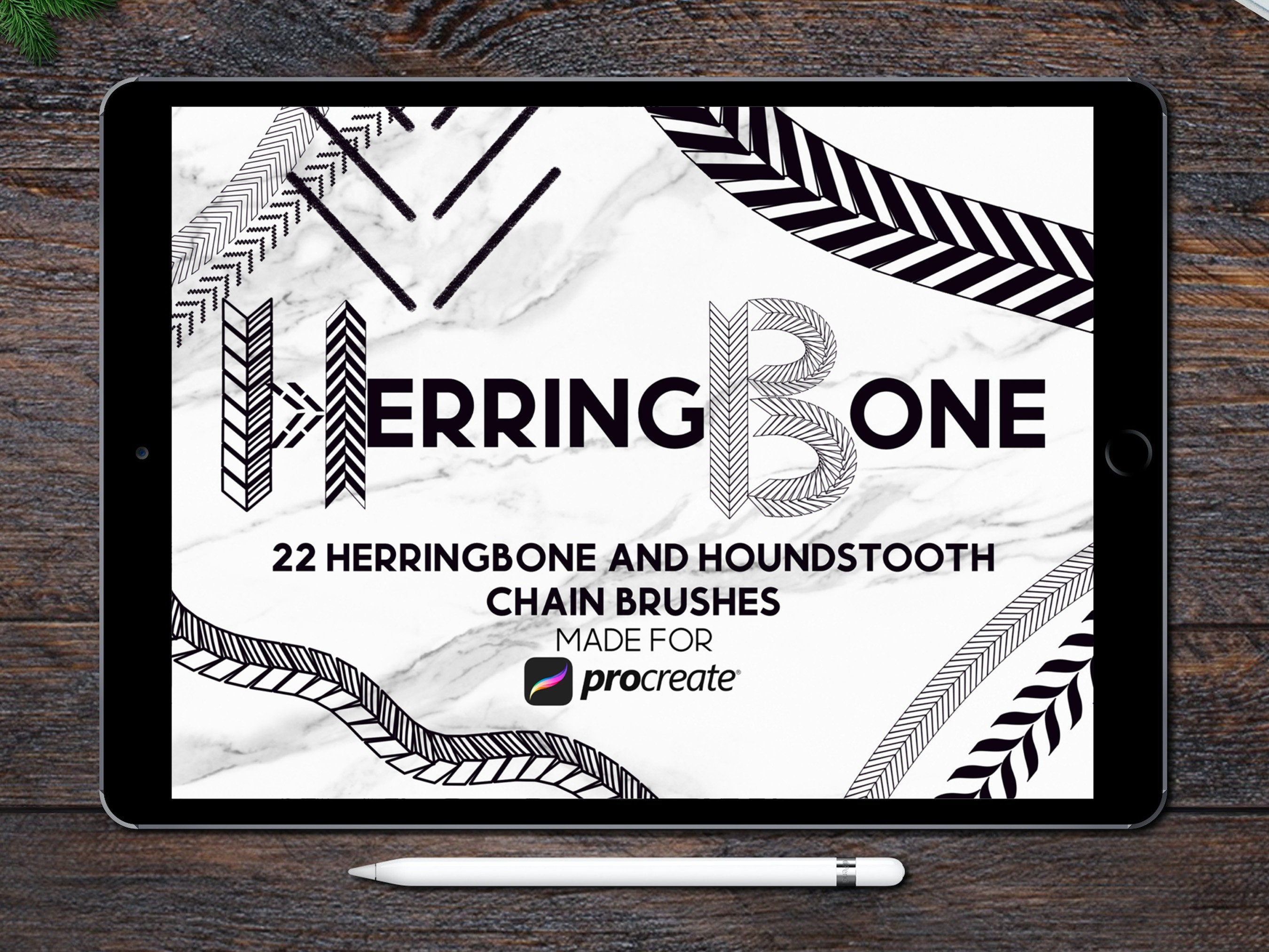 Set de pinceles de cadena Herringbone y Houndstooth para Procreate (22 pinceles de patrón)