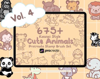675+ Kawaii Tier Procreate Stempel: Doodle Brush Set - Vol. 4
