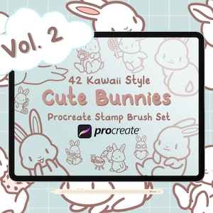 42 Cute Bunnies Vol. 2 Procreate Stamp Brushes - Procreate stamps of Cute Kawaii Bunnies