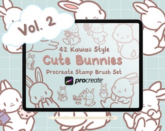 42 Cute Bunnies Vol. 2 Procreate Stamp Brushes - Procreate stamps of Cute Kawaii Bunnies