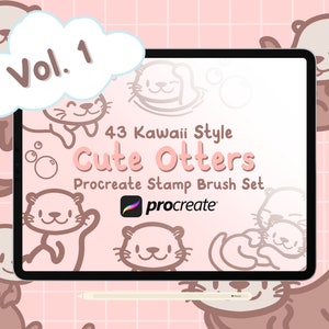 43 Procreate Otter Stamps, Cute Kawaii Procreate Stamps, Procreate Cute Otters, Doodle Procreate Brushes
