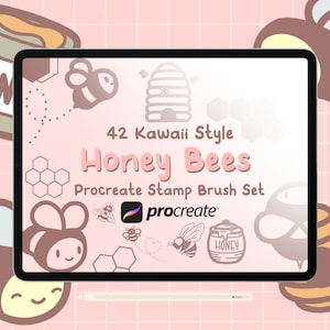 42 Procreate Honeybee Stamps, Cute Kawaii Procreate Stamps, Procreate Cute Bees, Doodle Procreate Brushes with Commercial Use