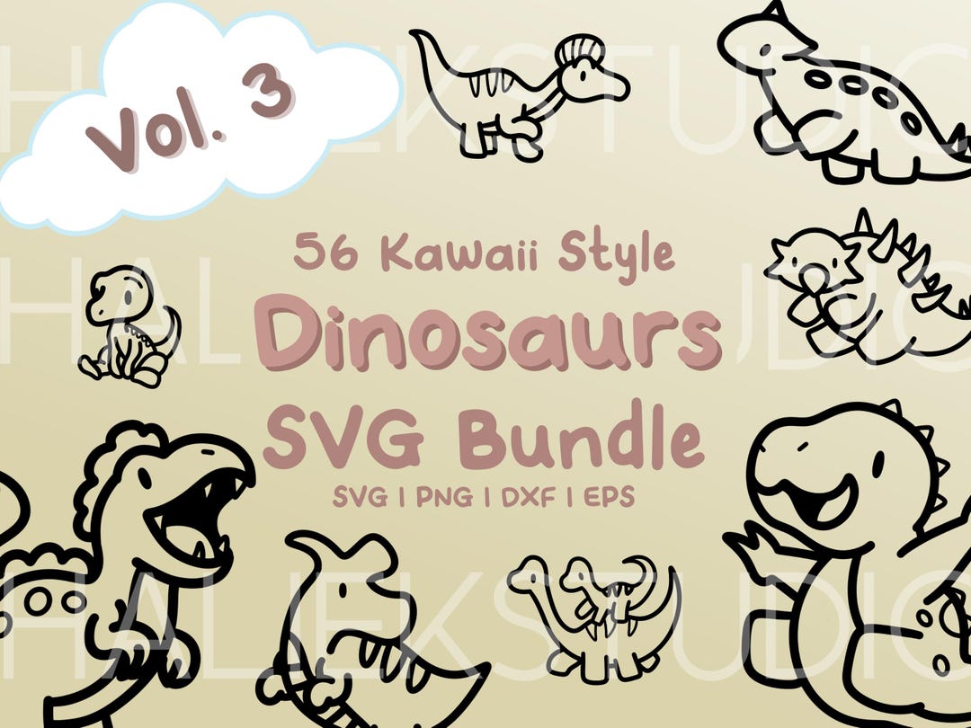 56 Dinosaurs Vol. 3 SVG Bundle - Cute Kawaii Style Dinosaur Images in ...