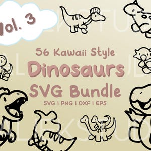 56 Dinosaurs Vol. 3 SVG Bundle - Cute Kawaii style Dinosaur images in SVG, png, dxf, or eps files to use as clip art