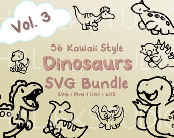 Kawaii Dinosaur SVG Bundle – 56 Cute Dino Illustrations (Digital Download)
