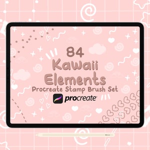 84 Procreate Kawaii Elements Stempel und Pinsel - Niedliches Kawaii Procreate Stempel Pinsel Set