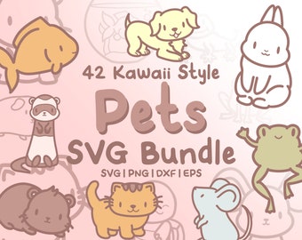 42 Kawaii Haustiere SVG Bundle - süßes Tier Clip Art (digitaler Download)