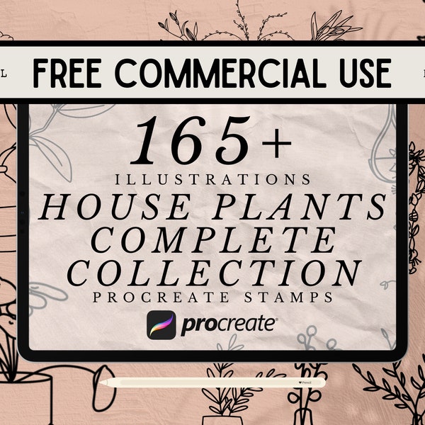 165+ Procreate House Plants Stamps COMPLETE Collection-  Plants Procreate Stamps with Free Commercial Use