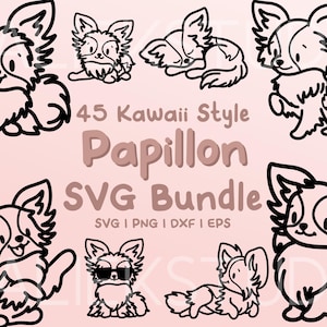 45 Papillon Dogs SVG Bundle - Cute Kawaii or Chibi Papillon dog images in SVG, png, dxf, or eps files to use as clip art