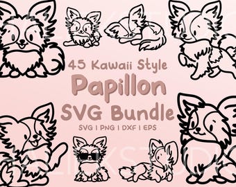 Kawaii Papillon Hund SVG - Bundle - Süsse Chibi Clip Art (digitaler Download)
