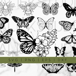 19 Ensemble d'images svg papillon, bourdon et libellule - Images d'insecte Boho à utiliser comme clip art ou comme fichier coupé dans Cricut ou Silhouette