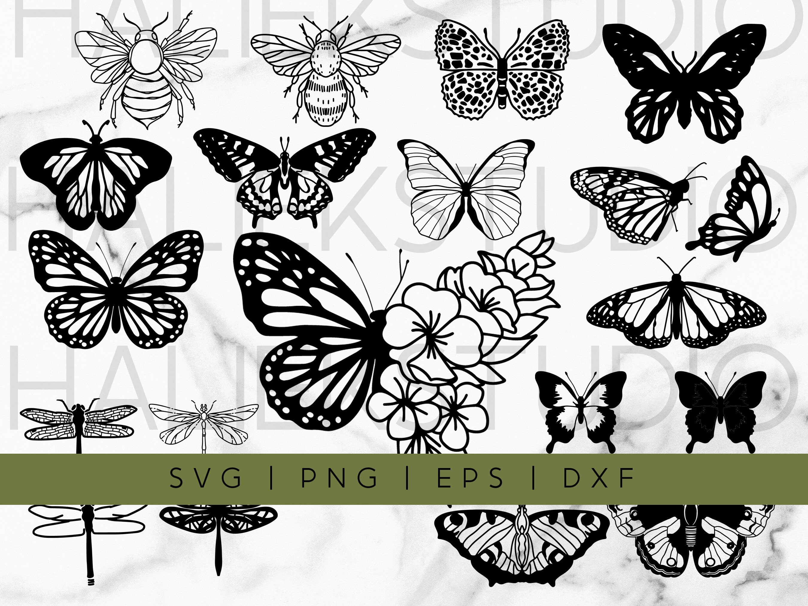 19 Butterfly, Bumblebee, and Dragonfly Svg Image Bundle Boho Insect ...