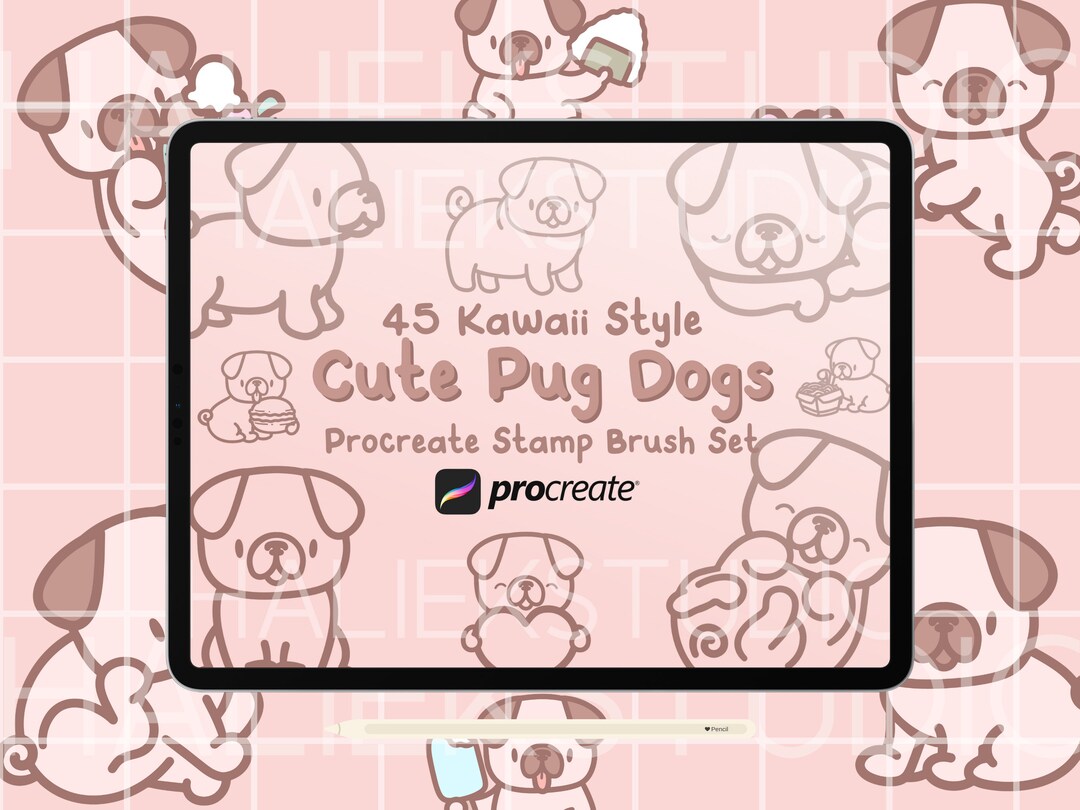45 Kawaii Pug Procreate Stamps - Cute Dog Brush Set - Etsy