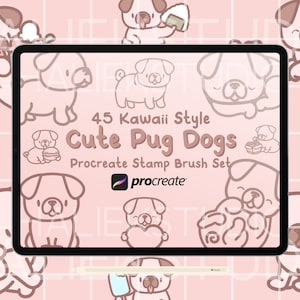 45 Pug Dog Procreate Stamps Brush Set - Lindos pinceles Procreate estilo Kawaii
