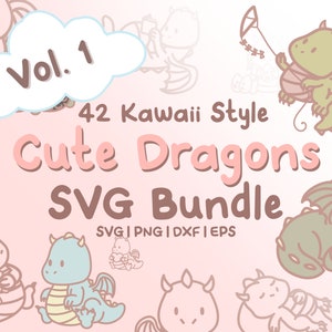 42 Cute Dragons Vol. 1 Svg Bundle - Cute Kawaii or Chibi Dragon images in SVG, png, dxf, or eps files to use as clip art