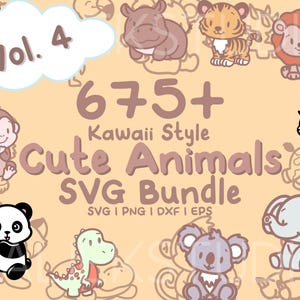 Paquete SVG de animales 675+ - Lindos animales Kawaii en archivos SVG, png, dxf o eps para usar como imágenes prediseñadas o un archivo cortado en Cricut - Vol 4