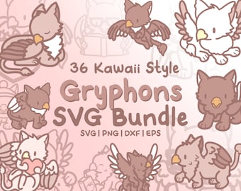 Kawaii Gryphon SVG Bundle - 36 süße Greifen Clip Art (digitaler Download)