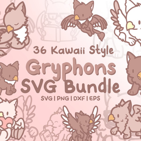 36 Gryphon Svg Bundle - Cute Kawaii style Gryphon/Griffin images in SVG, png, dxf, or eps files to use as clip art