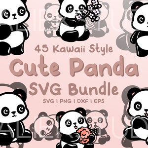 45 panda's SVG-bundel - schattige kawaii- of chibipanda-afbeeldingen in SVG-, png-, dxf- of eps-bestanden om als illustraties te gebruiken