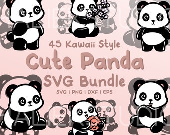 Kawaii Panda SVG Bundle - süsse Chibi Clipart (45 Dateien)