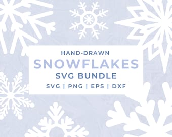 Sneeuwvlok SVG-bundel: 45 handgetekende winterillustraties (digitale download)