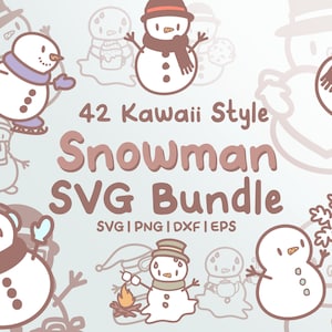 Pacchetto Svg con pupazzo di neve 42 - Immagini di pupazzi di neve Kawaii carini in file SVG, png, dxf o eps da utilizzare come clip art