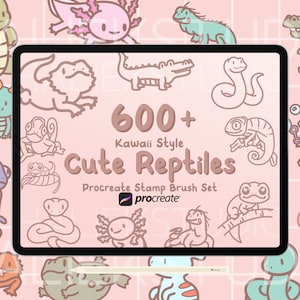 600+ Procreate Reptiles and Amphibians Stamps, Cute Kawaii Procreate Stamps, Procreate Cute Animals, Doodle Procreate Brushes