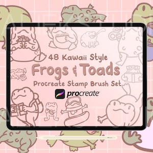 48 Leuke Kikkers & Padden Procreate Stamps Brush Set - Leuke Kawaii Procreate Stamp Brush Set