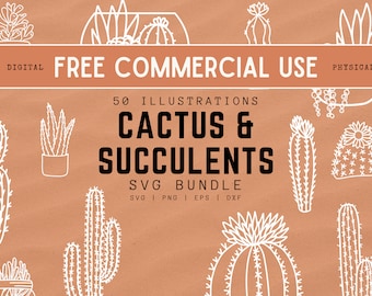 サボテンと多肉植物の SVG バンドル: 50 種類のクリップアート デザイン (商用利用可)