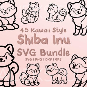 45 Shiba Inu Dogs SVG Bundle - Cute Kawaii or Chibi Shiba Inu dog images in SVG, png, dxf, or eps files to use as clip art