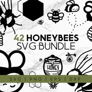 42 Honey Bee Svg Bundle - Cute Kawaii of Chibi Bees-afbeeldingen in SVG-, png-, dxf- of EPS-bestanden om als illustraties te gebruiken