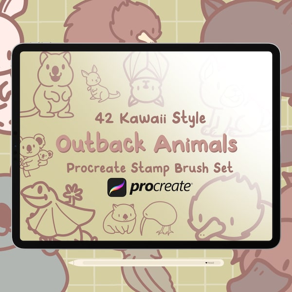 42 Procreate Outback Animals Procreate Stamps Brush Set - Cute Kawaii Style Animals Procreate Brushes