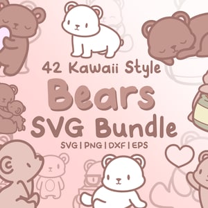 42 Bären-Svg-Bundle - Süße Bären im Kawaii-Stil Bilder in SVG-, PNG-, dxf- oder eps-Dateien zur Verwendung als Clip Art
