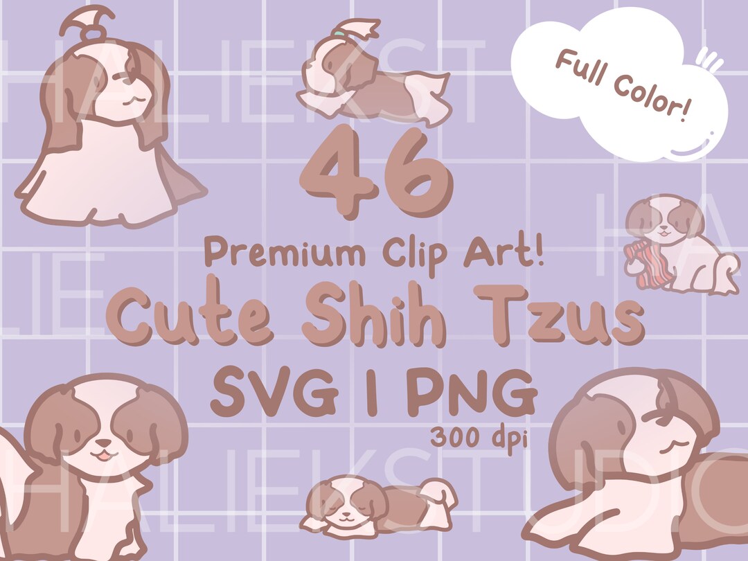 Cute Shih Tzu Clip Art – Kawaii Chibi PNG SVG Bundle (46 Illustrations ...