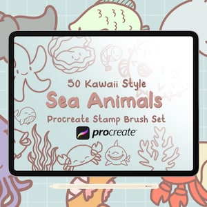 50 Procreate Meerestiere Procreate Stempel Pinsel Set - Niedliche Tiere im Kawaii Stil Procreate Pinsel