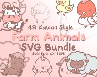 48 Kawaii Bauernhof Tiere SVG Bundle - süße Clipart (digitaler Download)