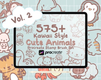 575+ Procreate Animals Stamps, Cute Kawaii Procreate Stamps, Procreate Cute Animals, Doodle Procreate Brushes - Volume 2