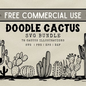 78 Doodle Cactus SVG Bundle - Archivos svg de cactus/archivos cortados para Cricut o Silhouette o como imágenes prediseñadas - Uso comercial gratuito