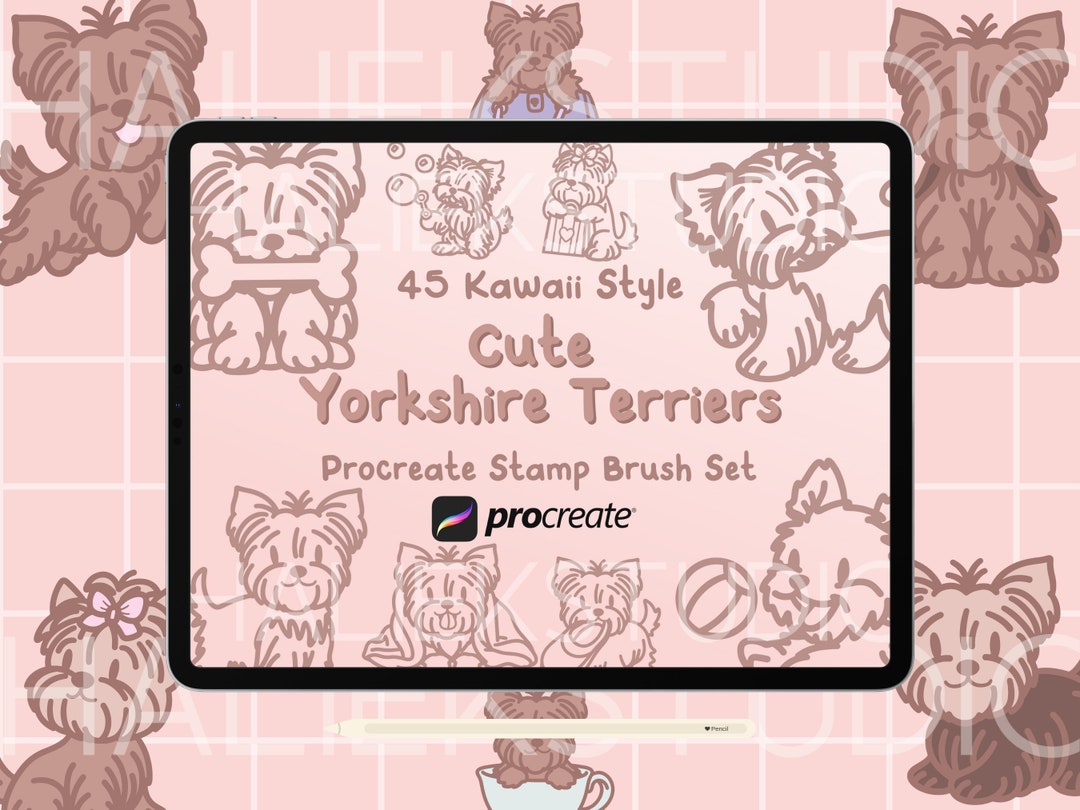 45 Cute Yorkshire Terriers Procreate Stamps Brush Set Cute Kawaii Style
