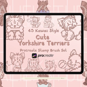 45 Cute Yorkshire Terriers Procreate Stamps Brush Set - Cute Kawaii Style Procreate Brushes