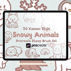 50 Procreate Snowy Animals Procreate Stamps Brush Set - Cute Kawaii Style Animal Procreate Brushes