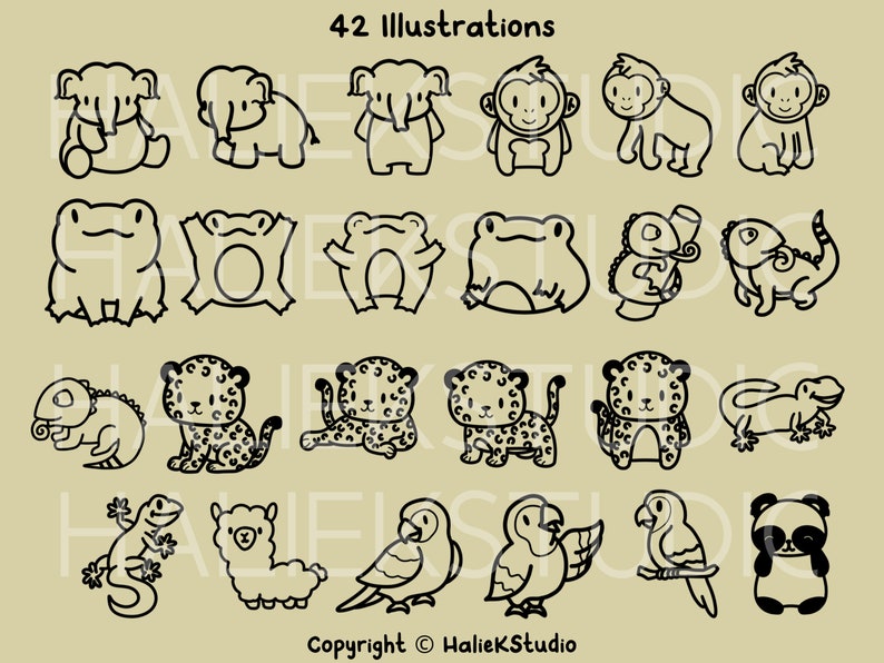 42 Jungle Animals Svg Bundle - Cute Kawaii Style Safari Animal Images ...
