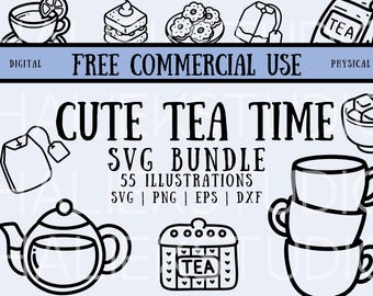 Cute Tea Time SVG Bundle - 55 Doodle Art Bilder (Kommerzielle Nutzung)